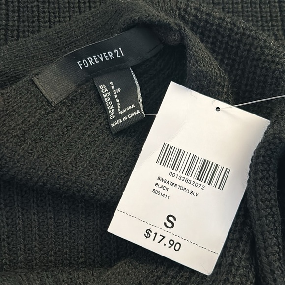 Forever 21 Black Knit V-Neck Open Knit Long Sleeve Sweater Size Small New! - Picture 7 of 9